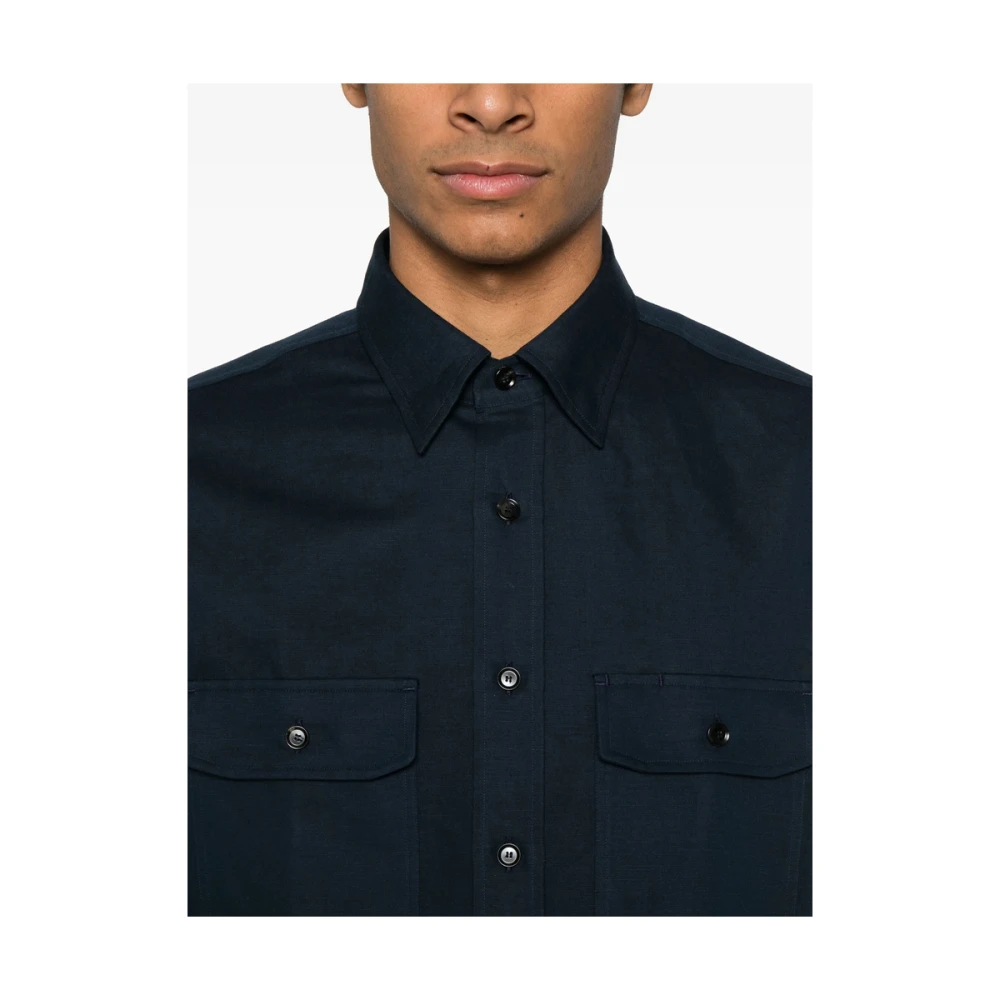 Brioni Navy Blue Button-Up Shirt Blue Heren
