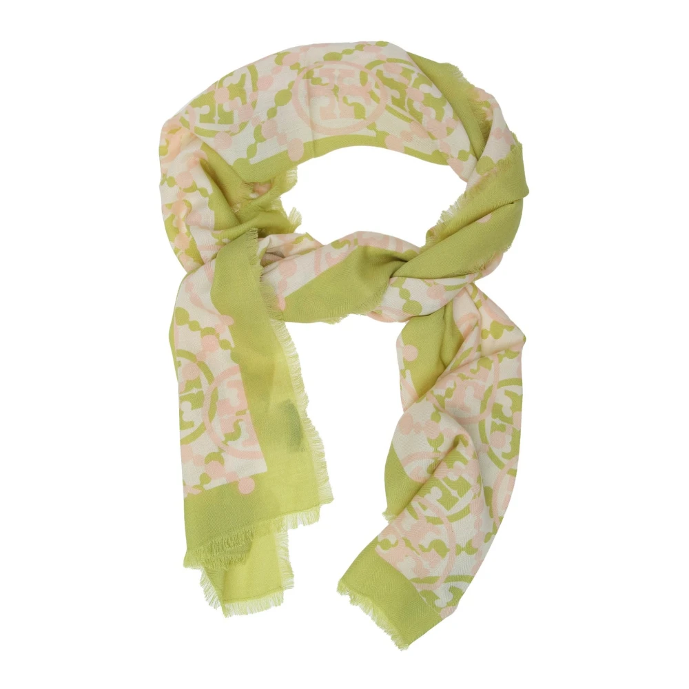 TORY BURCH Groen T Monogram Wol Zijde Sjaal Multicolor Dames