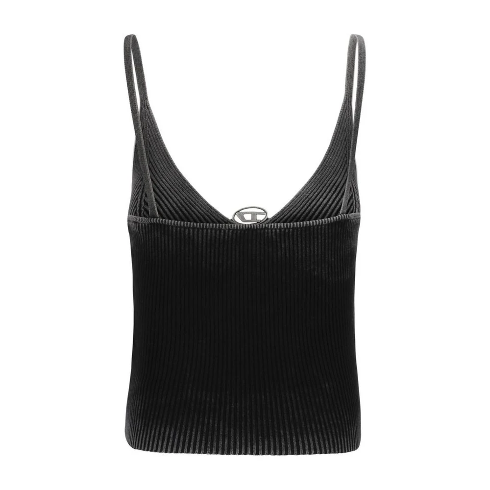 Diesel Geribbelde Mouwloze V-hals Top met Logo Black Dames