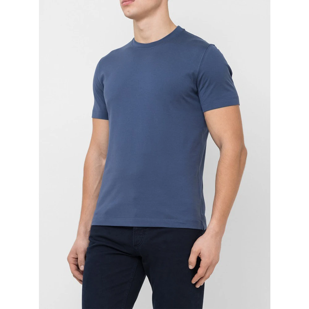 BRUNELLO CUCINELLI Indigo Blauw Katoenen T-shirt Basic Fit Blue Heren