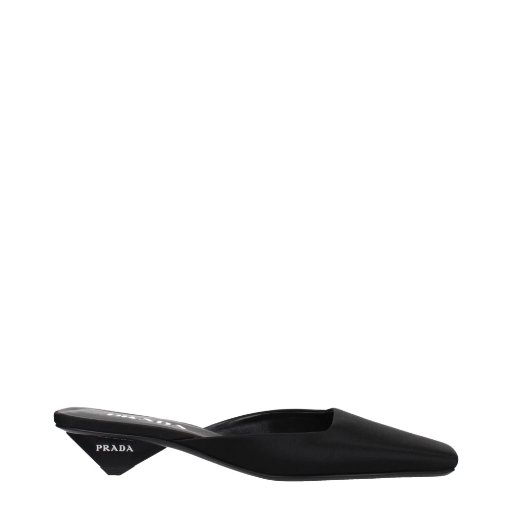 Prada Women's Black Satin Flat Sandals With Side Logo - Heeled Mules - 4 1/2 Uk- Shoes