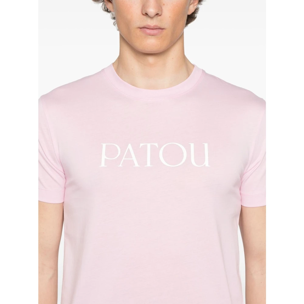 Patou Roze Logo Print Crew Neck T-shirt Pink Dames