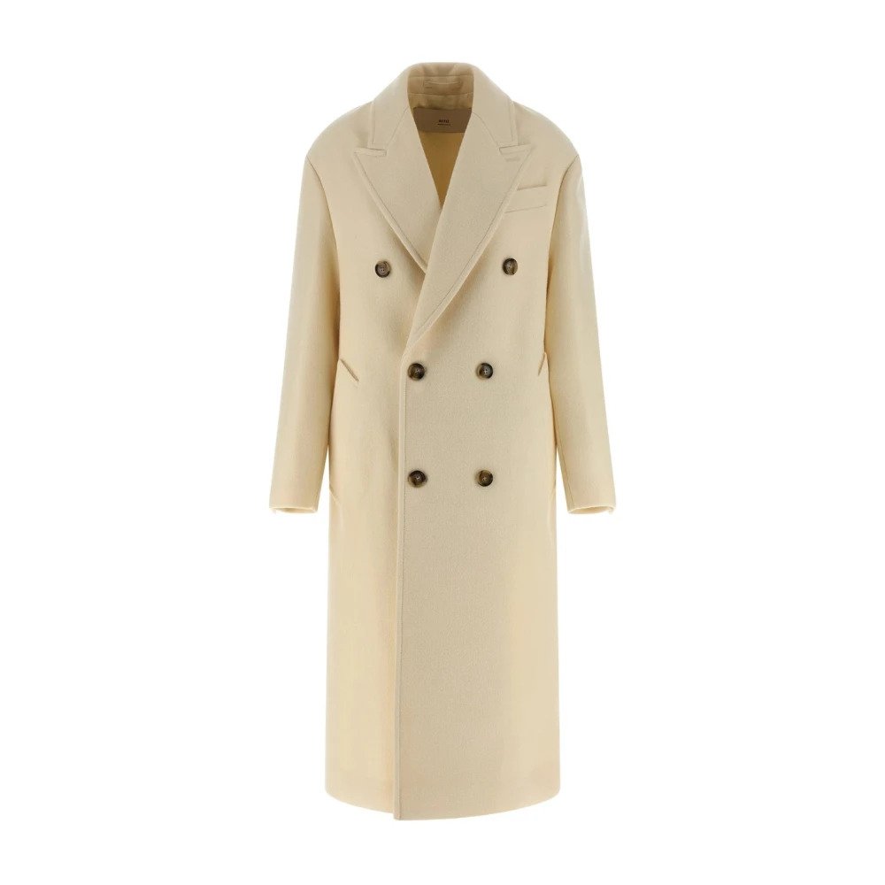 Ami Paris Women's Beige Double-Breasted Coats, 2XS, Wool Double-Breasted Long Coat