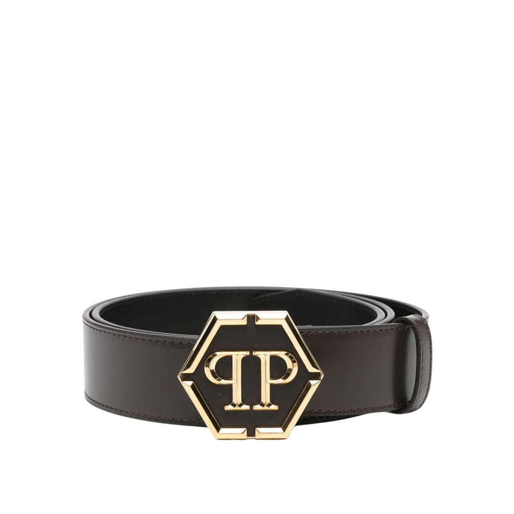 Philipp Plein Stijlvolle Leren Riem met Uniek Ontwerp Brown Heren