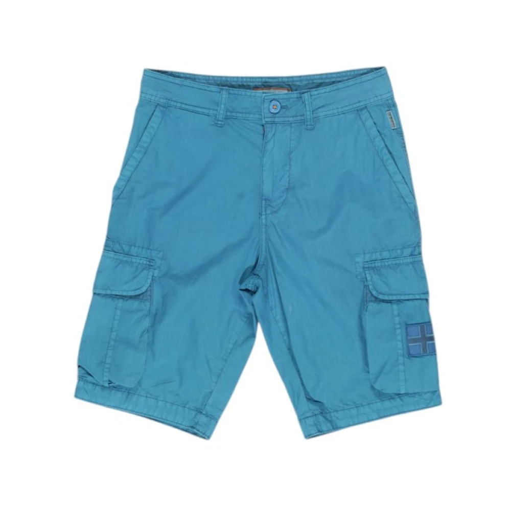 Napapijri Turquoise Katoenen Shorts met Meerdere Zakken Blue Heren
