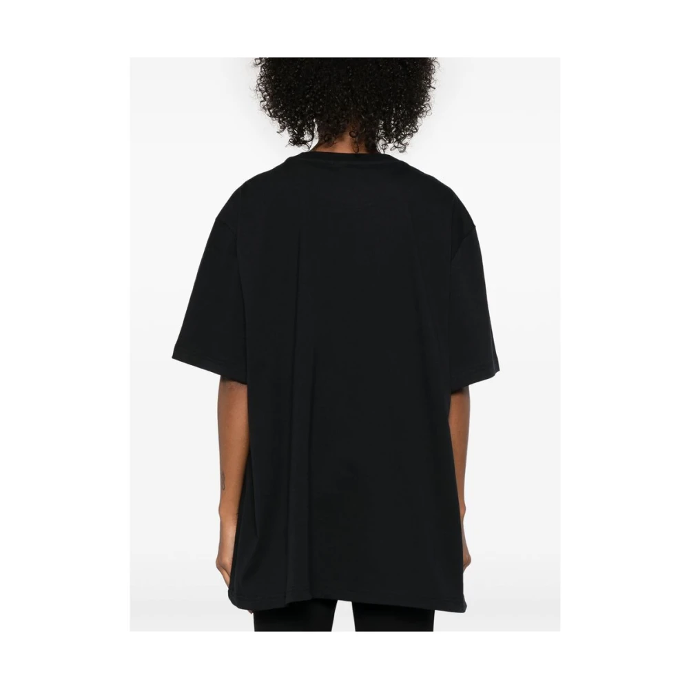 The Attico Zwarte Crew Neck T-shirt met Geborduurd Logo Black Dames