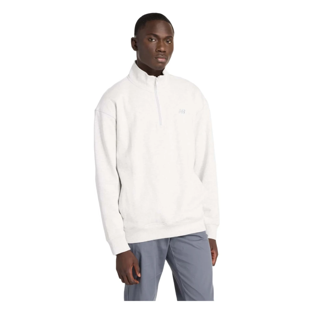 New Balance Atletiek Fleece Half Zip Hoodie White Heren