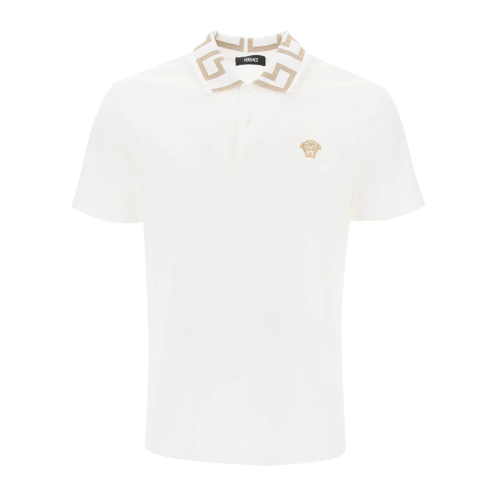 Versace Polo Shirt met Greca Kraag White Heren