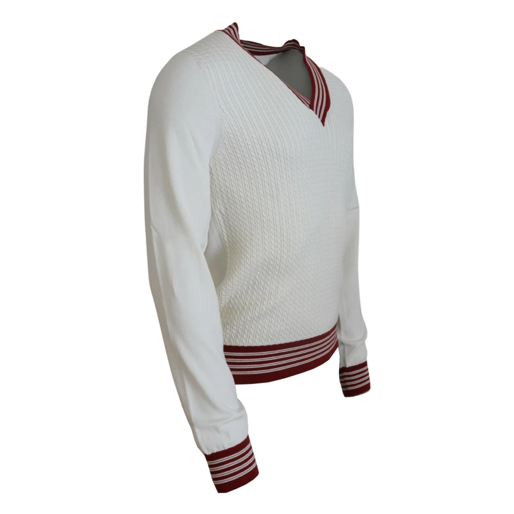 Dolce & Gabbana Zijde en Katoen V-hals Trui White Heren