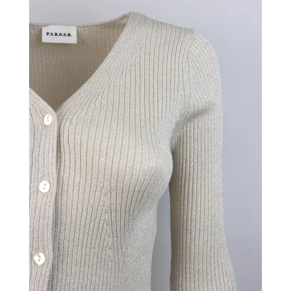 P.a.r.o.s.h. Slim Fit Cropped Vest met Lurex Beige Dames