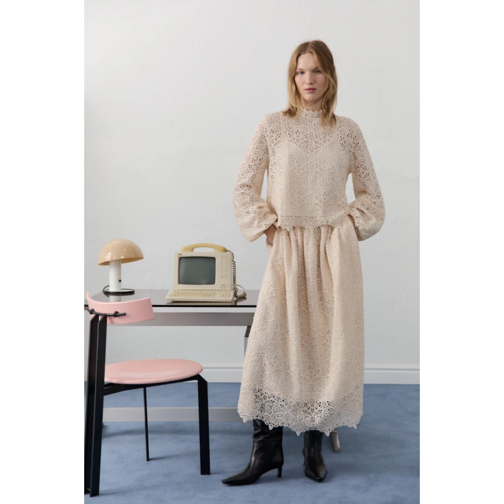 The New Society Vanilla Cream Rok met Stofdetail Beige Dames