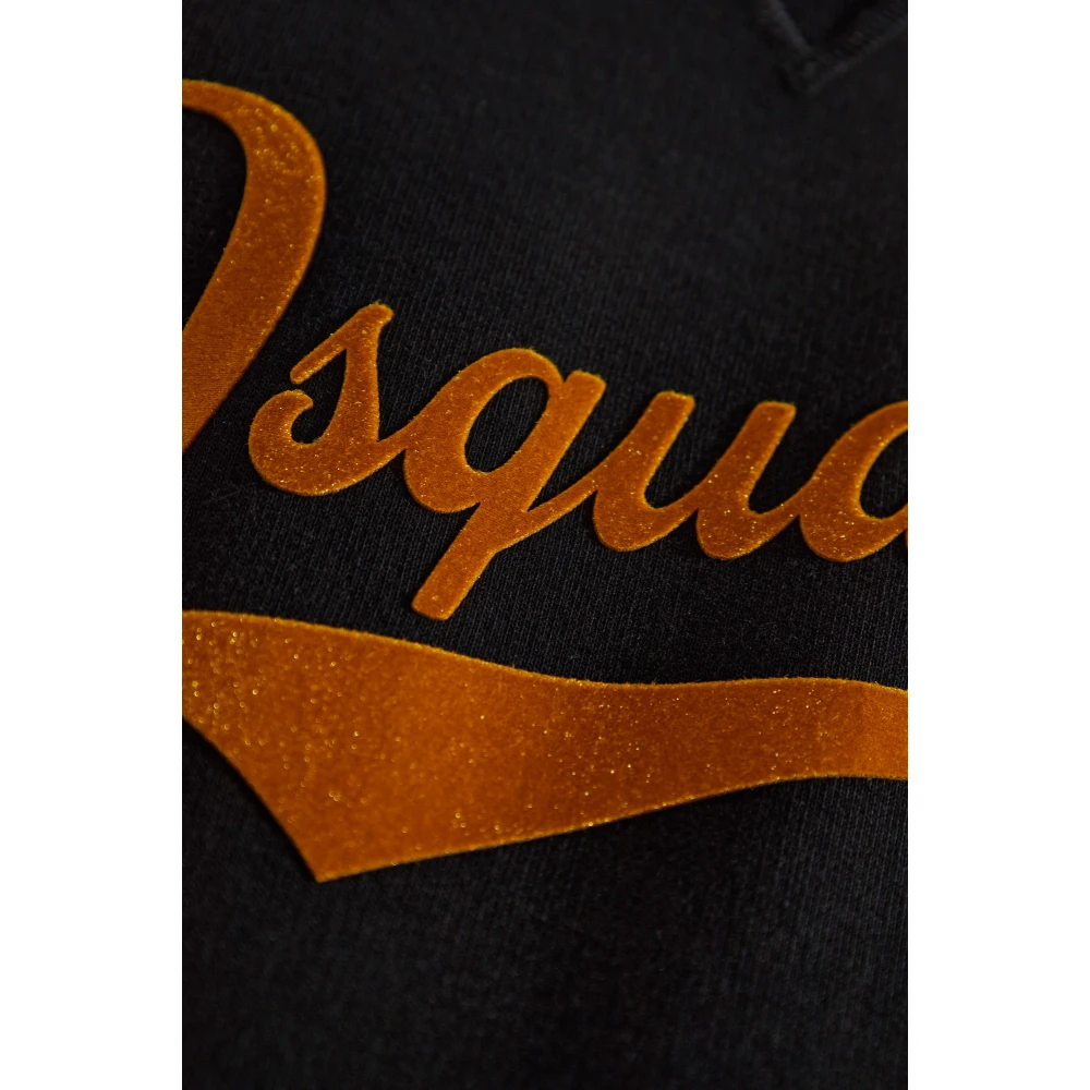 Dsquared2 Sweatshirt met fluweelafwerking logo Black Heren