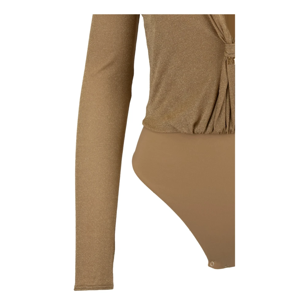 Elisabetta Franchi Glitter V-hals Lange Mouw Body Brown Dames
