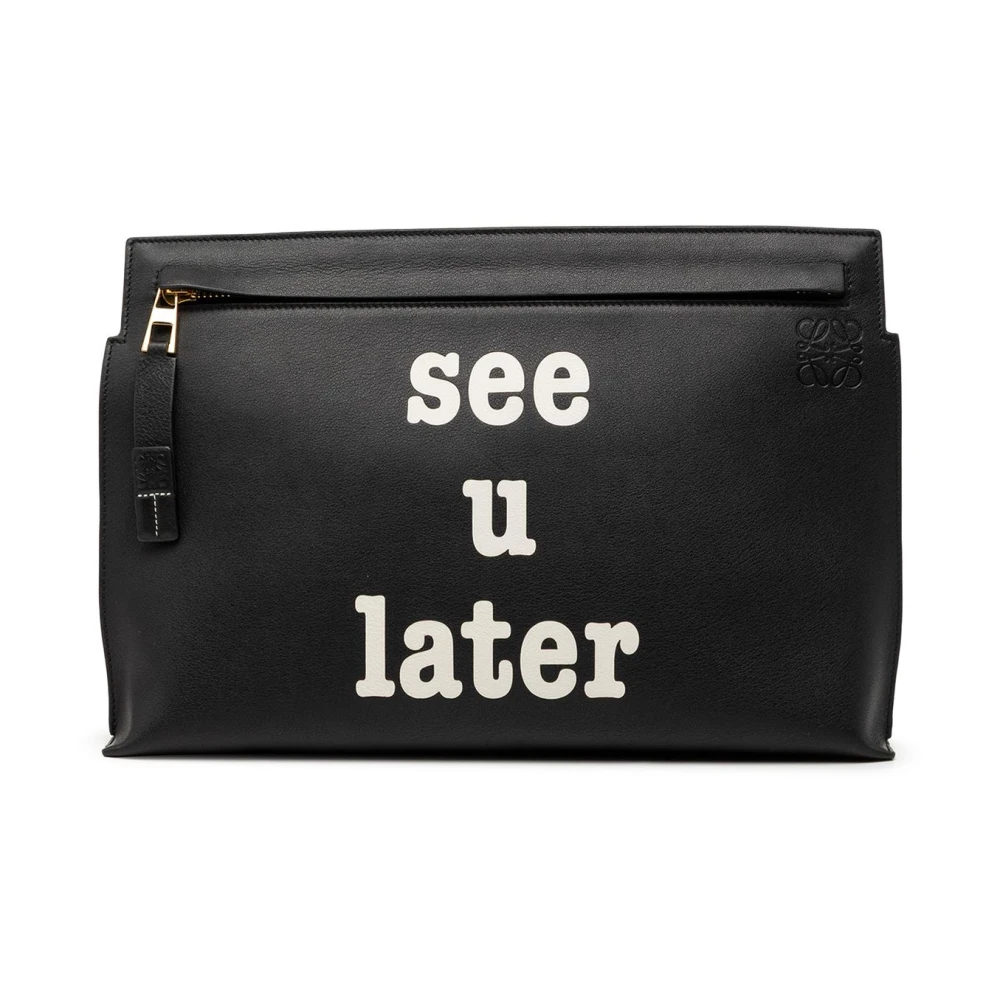 Loewe Pre-Owned Women's Black Pre-Owned Vintage Leather Pouch With Graphic Text