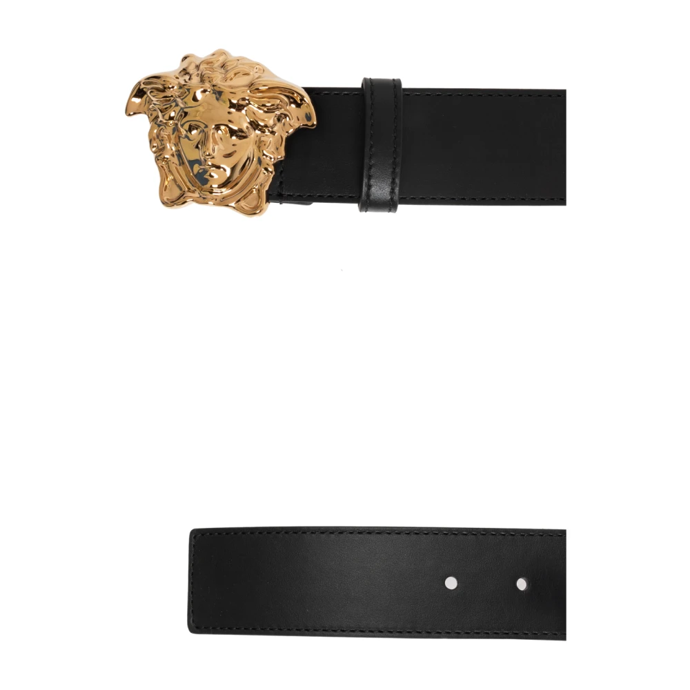 Versace Leren riem met applicaties Black Heren