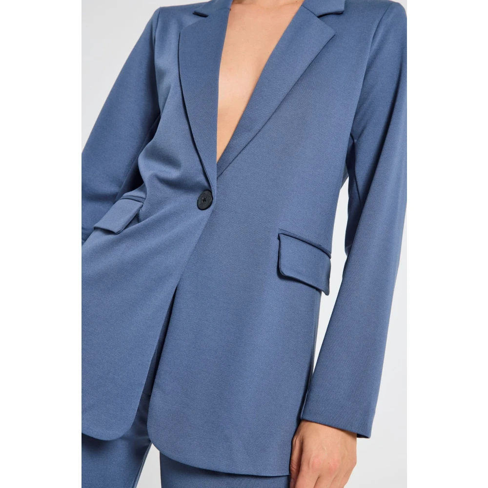 Freequent Indigo Blazer met Brede Revers Blue Dames