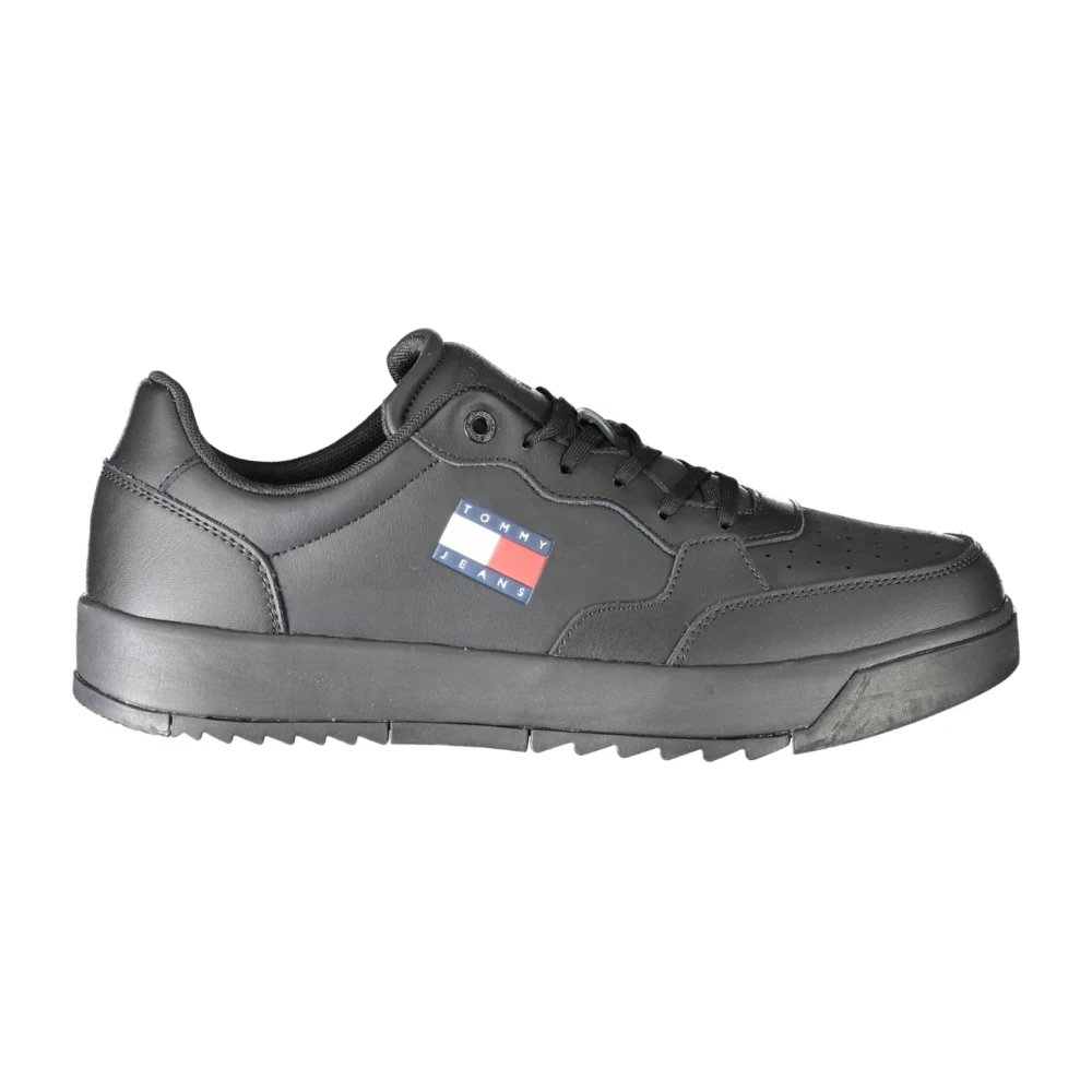 Tommy Hilfiger , Sneakers, Male, Black, 10 Uk, Sporty Black Lace-Up Trainers With Print Logo