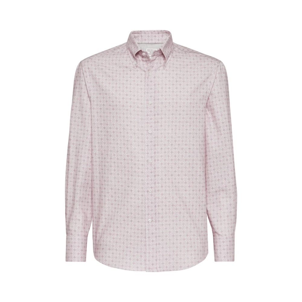 BRUNELLO CUCINELLI Abstract Patroon Katoenen Overhemd Pink Heren