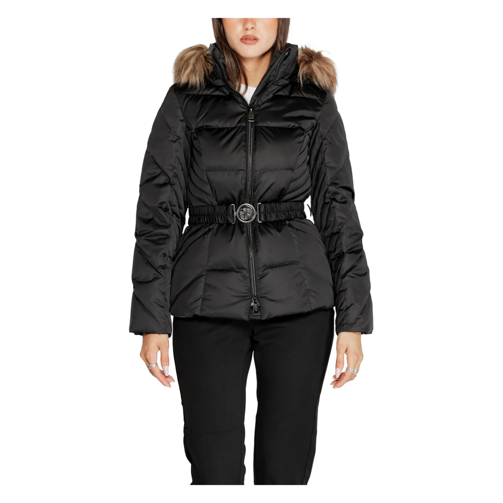 Guess Women's Black Winter Jackets, M, Hooded Zip Jacket