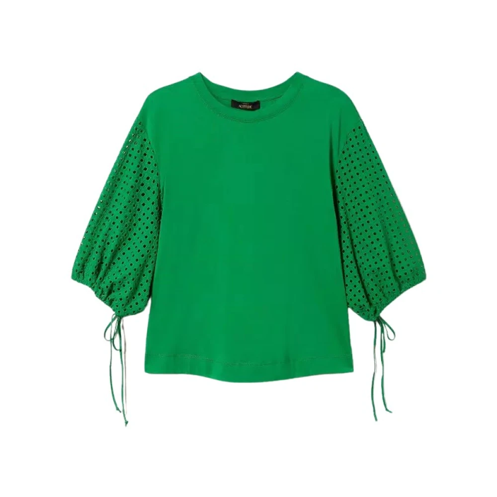 Twinset Sangallo Spets Ärm T-Shirt Green, Dam