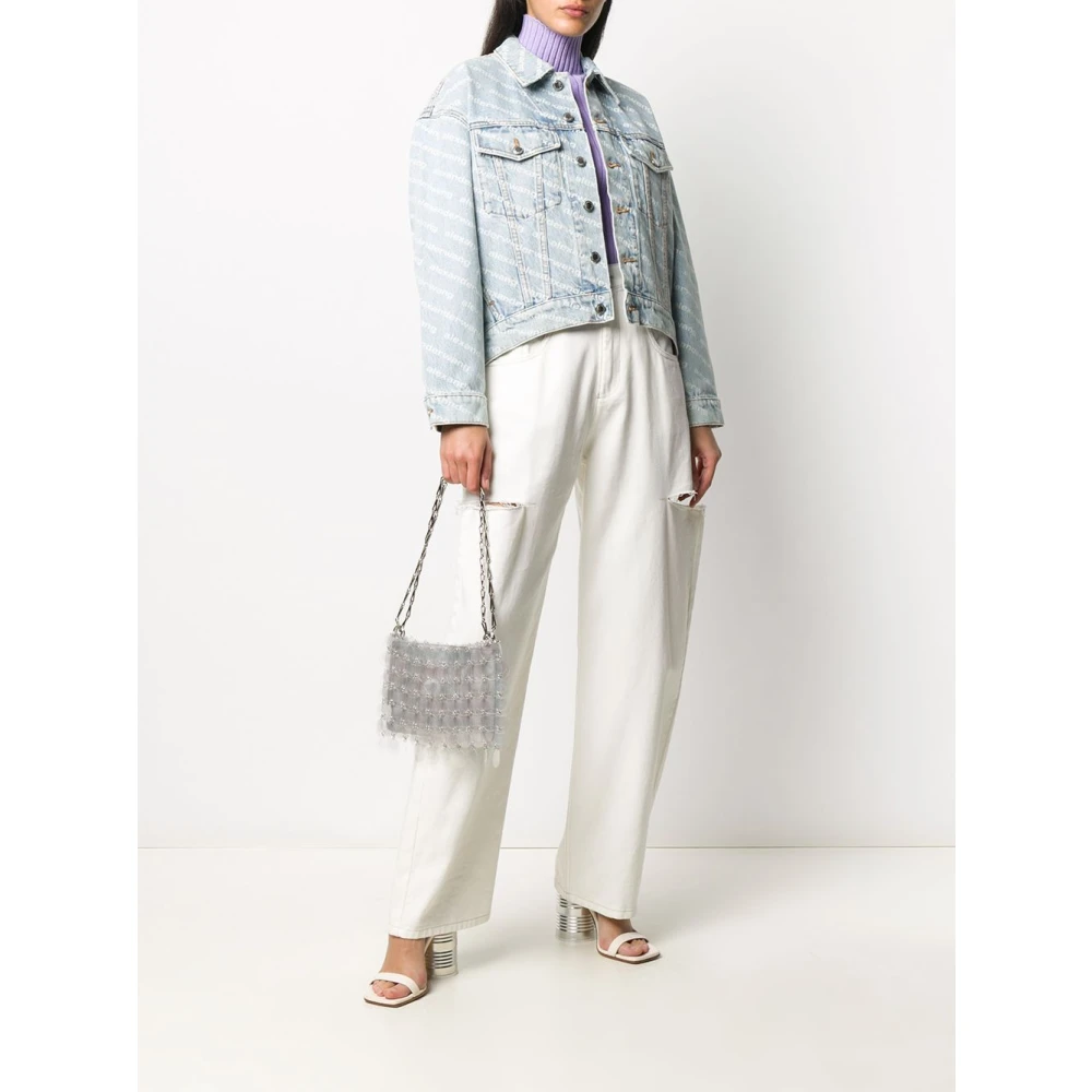alexander wang Denim Logo Print Blauwe Jas Blue Dames