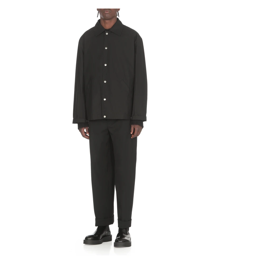 Jil Sander Zwarte Katoenen Jas met Kraag Black Heren