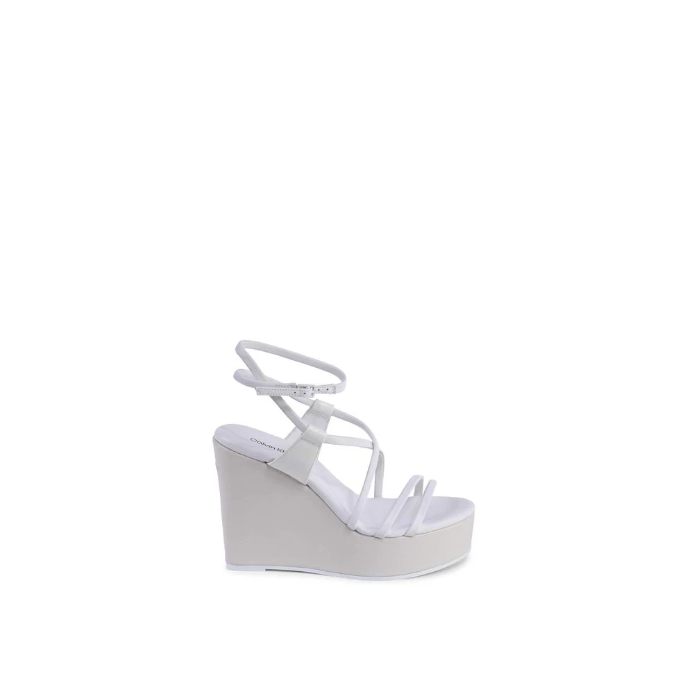 Calvin Klein Women's White Leather Wedge Sandals