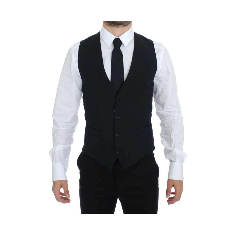 Dolce & Gabbana Blauwe Wollen Jurk Vest Elegante Stijl Blue Heren