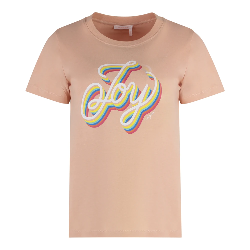 See by Chloé Bomull T-shirt med Ribbad Krage Pink, Dam