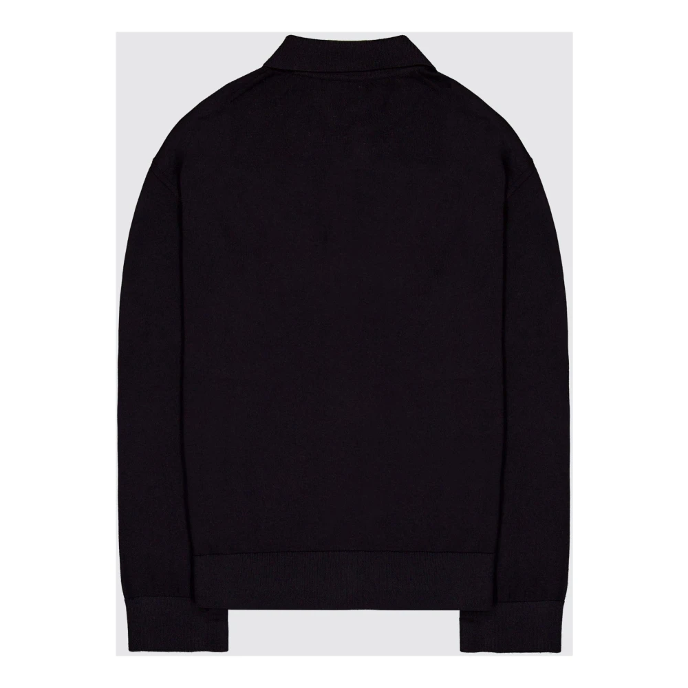 Laneus Lange Mouw Gebreide Polo Trui Black Heren