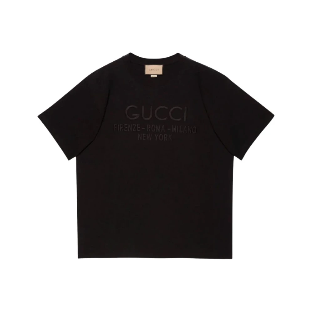 Gucci Logo-geborduurd katoenen T-shirt Black Heren