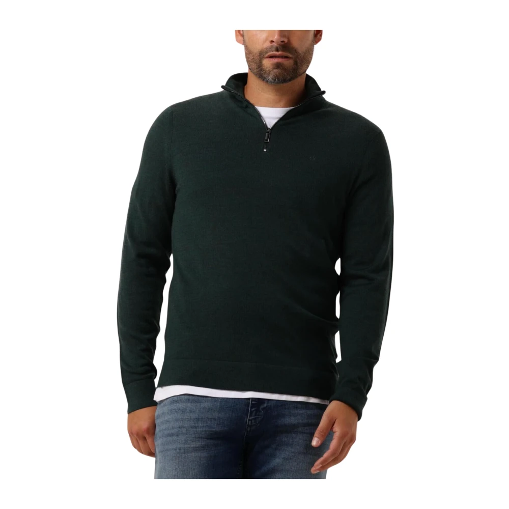 Calvin Klein Heren Merino Quarter Zip Sweater Green Heren