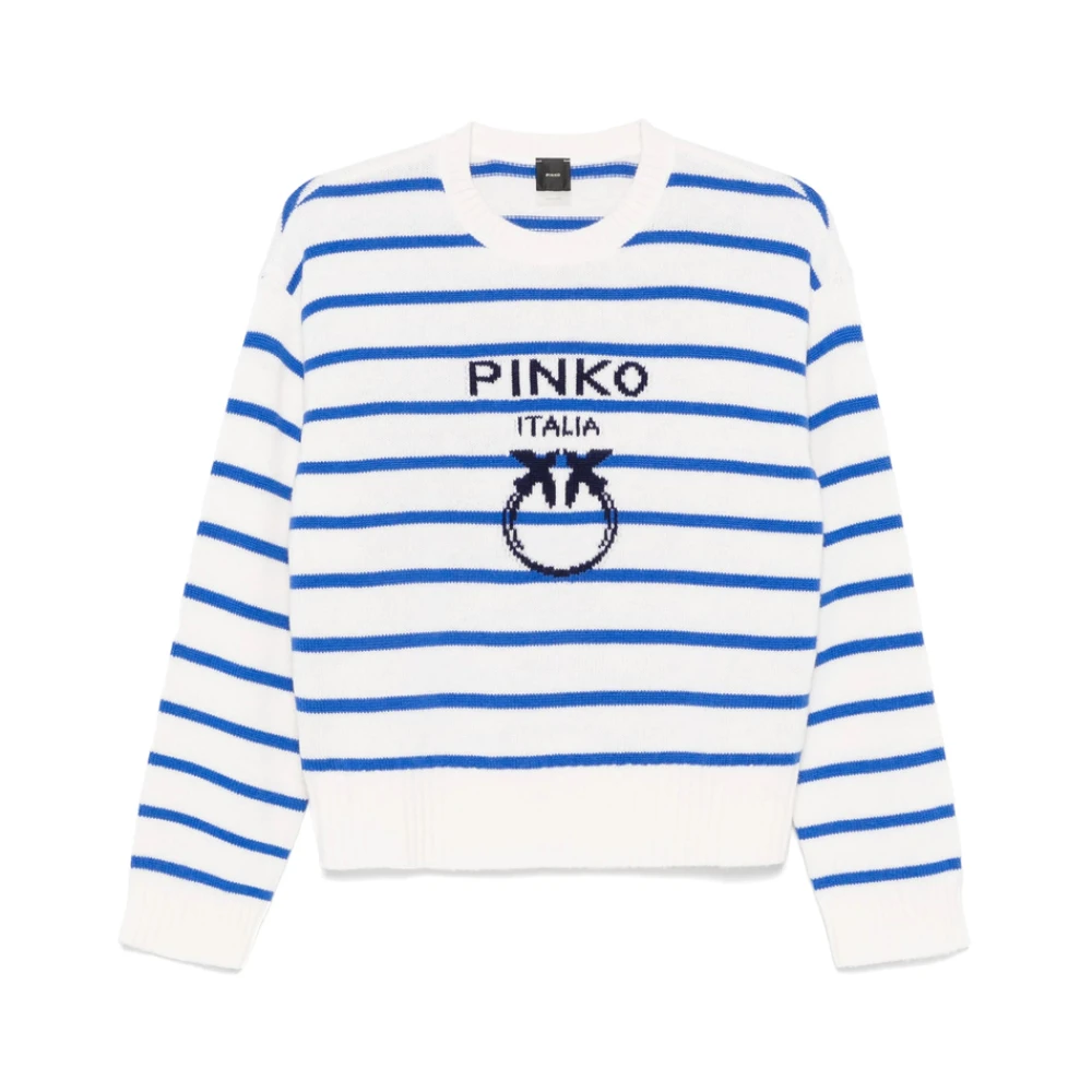 Pinko Jacquard Logo Crew Neck Sweater White Dames