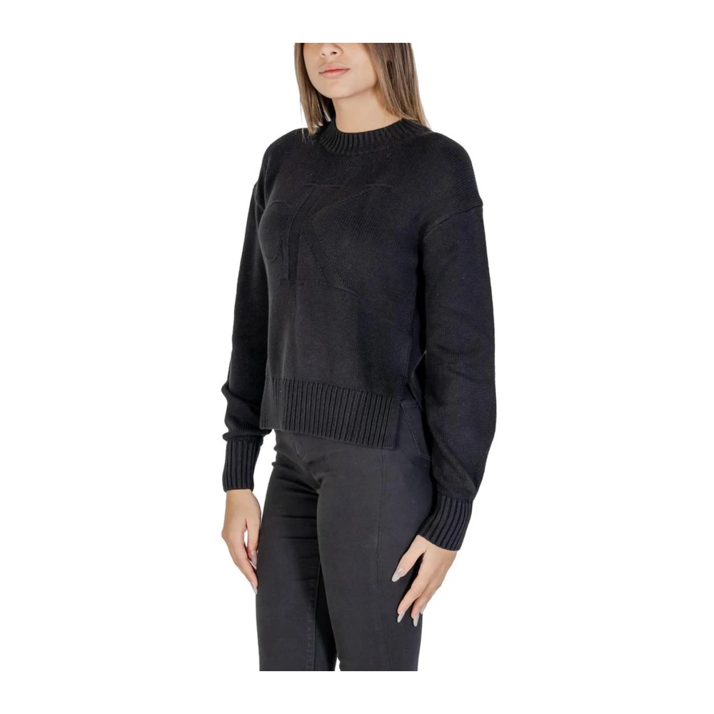 Calvin Klein Jeans Zwarte Katoenmix Gebreide Trui Black Dames