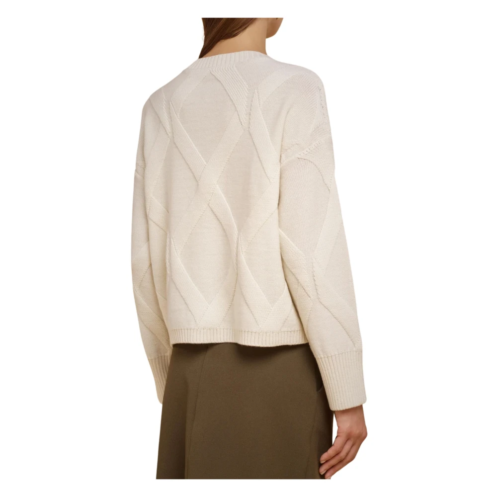 Liviana Conti Ivoor Wollen Trui Reliëf Crop Stijl Beige Dames