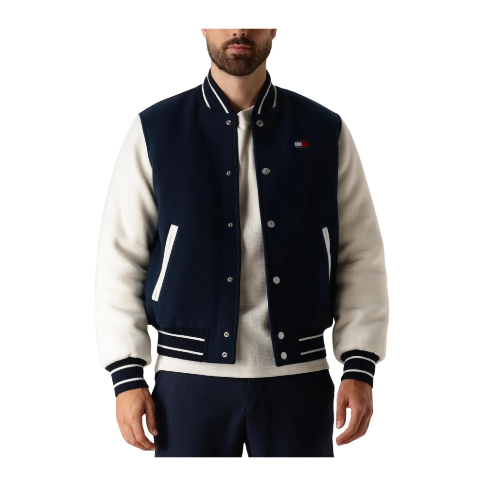 TOMMY JEANS Bomberjack TJM WOOL BLEND VARSITY JKT EXT met colorblock-ontwerp logoborduring