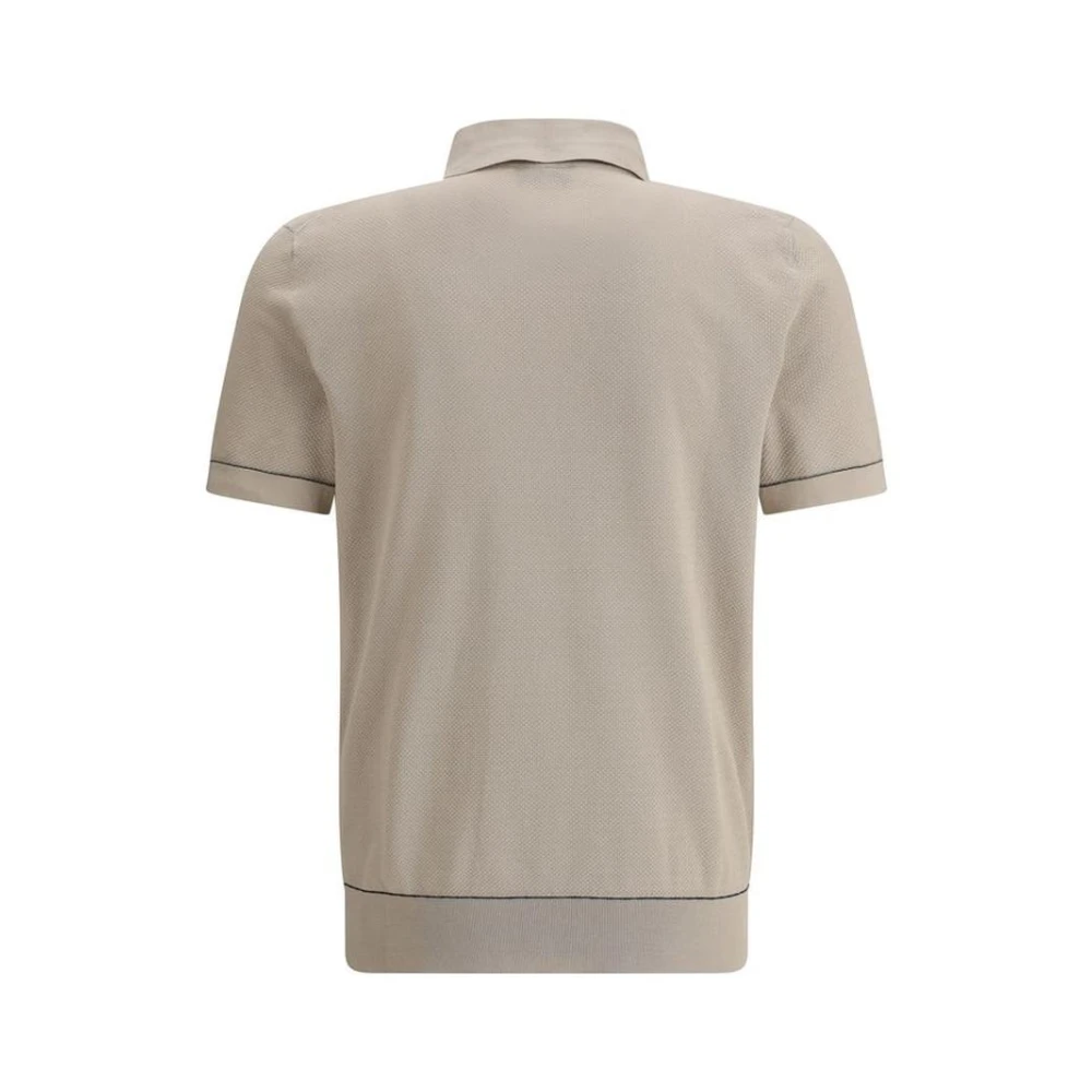 Brioni Gebreide Polo Shirt Korte Mouwen Beige Heren