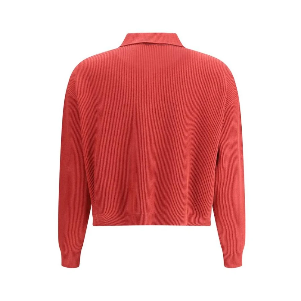 BRUNELLO CUCINELLI Klassieke Kraag Gebreide Trui met Geribbelde Details Red Dames