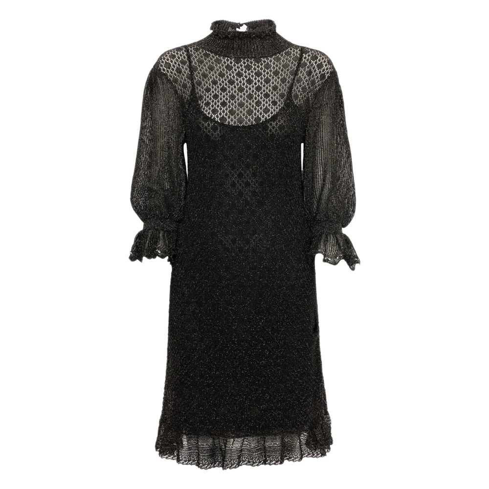 Chloé Women's Black Party Dresses, S, Ruffled Puff-Sleeve Mini Dress