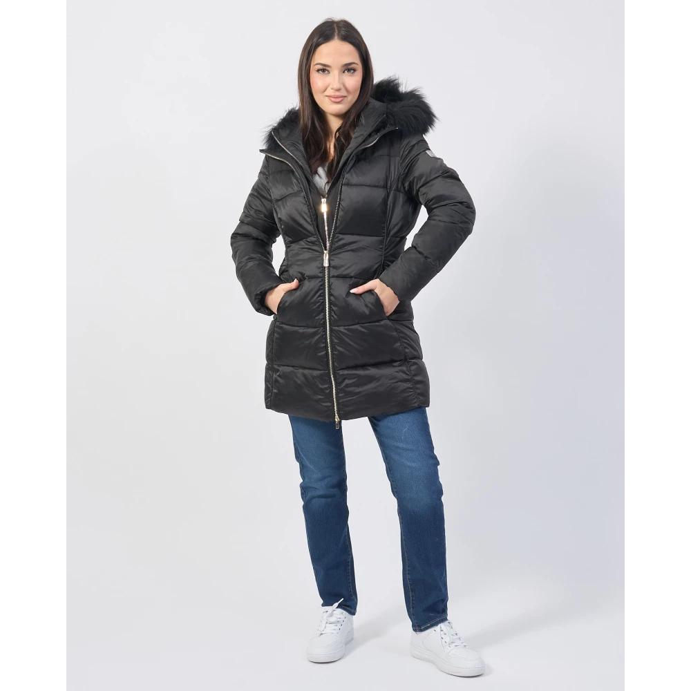 YES ZEE Zwarte gewatteerde jas met nepbont Black Dames