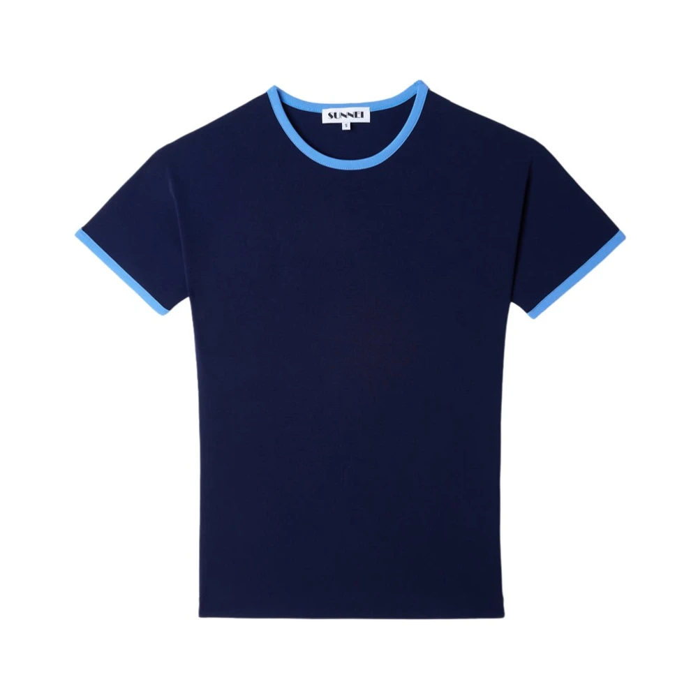 Sunnei Donkerblauw Stretch T-Shirt met Contrastranden Blue Heren