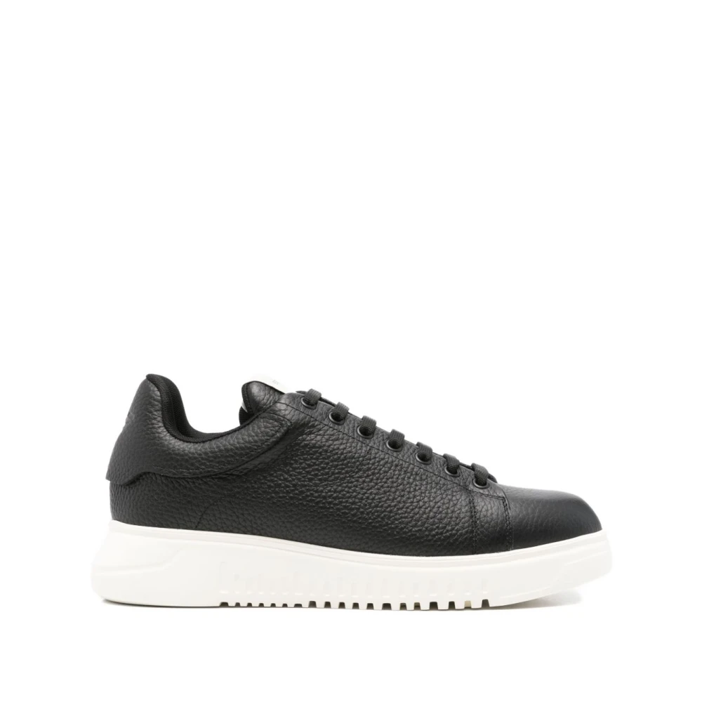 Emporio Armani Men's Black Tumbled Leather Trainers - Sneakers - 6 Uk - Shoes