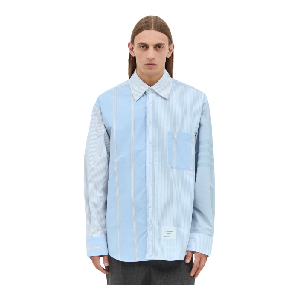 Thom Browne Gestreept Contrast Shirt Klassieke Kraag Blue Heren