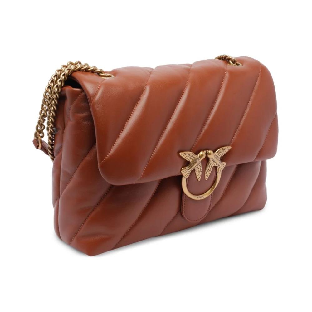 pinko Bruine Leren Schoudertas Love Birds Brown Dames