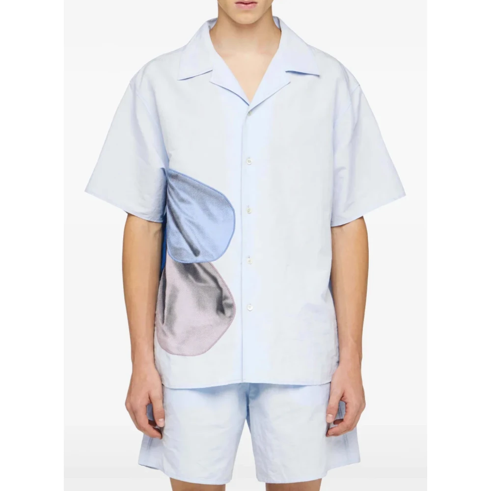 JW Anderson Geborduurd shirt met korte mouwen in lichtblauw Blue Heren