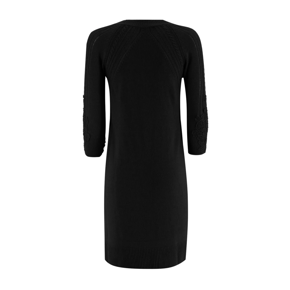Ermanno Scervino Wollen Midi Jurk met Bloemenkant Black Dames