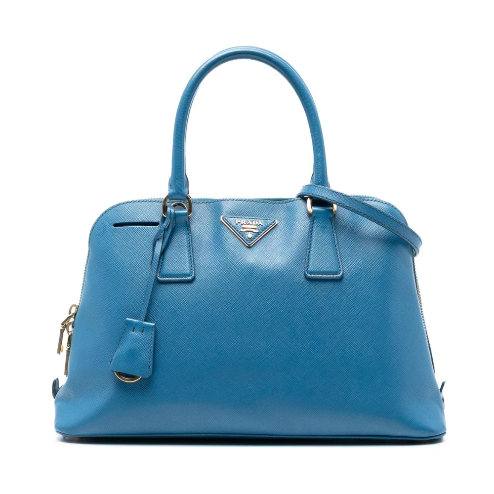 Prada Vintage Women's Blue Pre-Owned Structured Leather Satchel