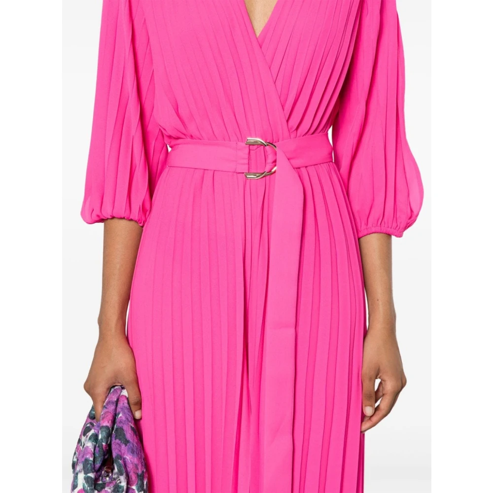 Liu Jo Fuchsia Geplooide V-Hals Jurk Pink Dames