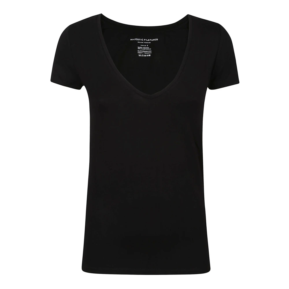 Majestic filatures Korte mouwen V-hals T-shirt Black Dames