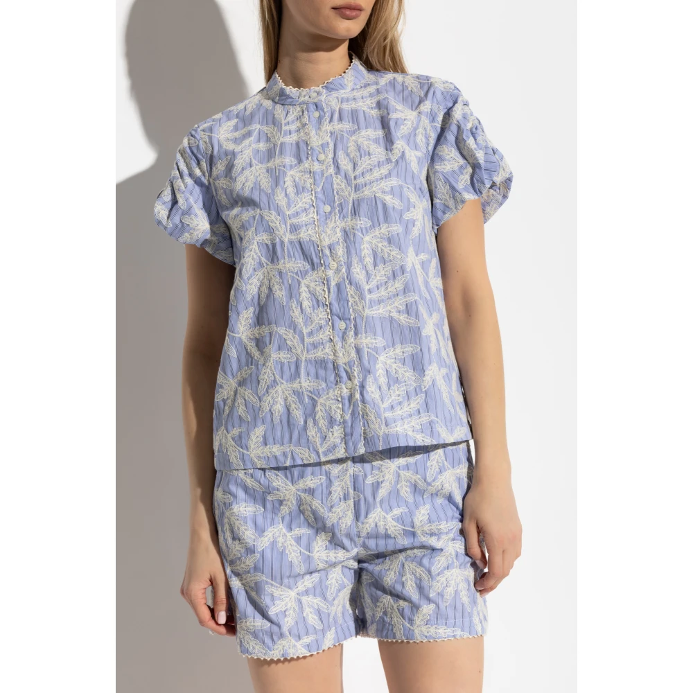 Munthe Shirt met kantpatroon Freidia Blue Dames